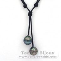 Collier en Cuir et 2 Perles de Tahiti Cercles C 12.1 et 12.3 mm