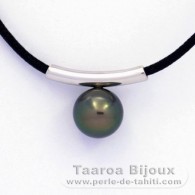 Pendentif en Argent et 1 Perle de Tahiti Ronde C 9.7 mm avec collier en coton noir