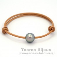 Bracelet en Cuir et 1 Perle de Tahiti Ronde C 10.9 mm