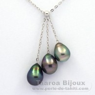Collier en Argent et 3 Perles de Tahiti Cercles B de 8.5  8.7 mm