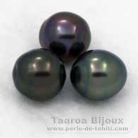 Lot de 3 Perles de Tahiti Semi-Baroques B de 9.7  9.8 mm