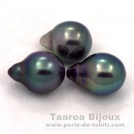 Lot de 3 Perles de Tahiti Semi-Baroques B de 9.9  10 mm