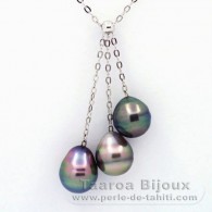 Collier en Argent et 3 Perles de Tahiti Cercles B 8.8 mm