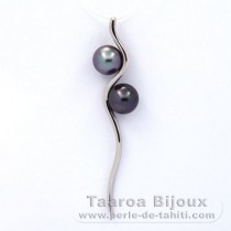 Pendentif en Argent et 2 Perles de Tahiti Rondes C 8 et 8.3 mm