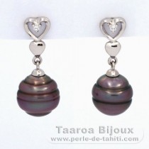 Boucles d'oreilles en Argent et 2 Perles de Tahiti Cercles C 8.6 mm