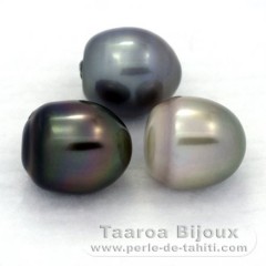 Lot de 3 Perles de Tahiti Semi-Baroques C de 12.2  12.4 mm