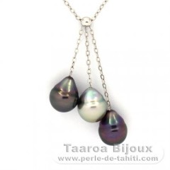 Collier en Argent et 3 Perles de Tahiti Cercles B  8.8  8.9 mm