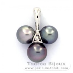Pendentif en Argent et 3 Perles de Tahiti Semi-Rondes C de 9  9.6 mm
