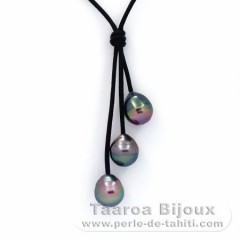 Collier en Cuir et 4 Perles de Tahiti Cercles C 9.1  10.7 mm