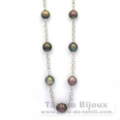 Collier en Argent et 15 Perles de Tahiti Cercles, Semi-Baroques B et C 9.1  9.9 mm