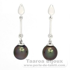 Boucles d'Oreilles en Argent et 2 Perles de Tahiti Semi-Baroques B 8 mm