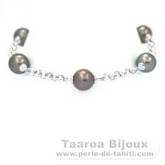 Bracelet en Argent et 5 Perles de Tahiti Rondes C 9  9.1 mm