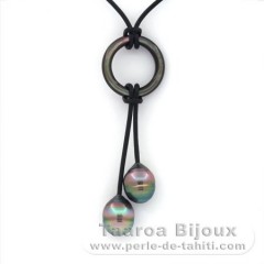 Collier en Cuir et 2 Perles de Tahiti Cercles C+ 10.3 mm