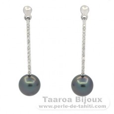 Boucles d'Oreilles en Argent et 2 Perles de Tahiti Rondes B/C 8.8 mm