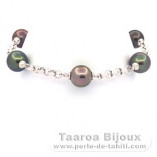 Bracelet en Argent et 5 Perles de Tahiti Semi-Rondes B 9.7  9.9 mm