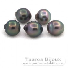 Lot de 5 Perles de Tahiti Semi-Baroques B de 9.5  9.6 mm