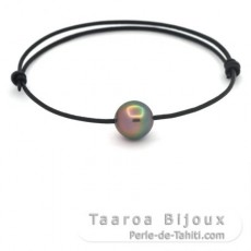 Bracelet en Cuir et 1 Perle de Tahiti Semi-Ronde B 9.5 mm