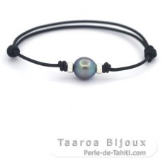 Bracelet en Cuir et 1 Perle de Tahiti Semi-Baroque B/C 10.2 mm