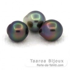 Lot de 3 Perles de Tahiti Semi-Baroques B de 9.5  9.7 mm