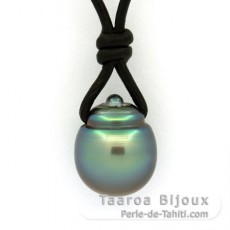 Collier en Cuir et 1 Perle de Tahiti Cercle C 12.5 mm