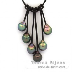 Collier en Cuir et 6 Perles de Tahiti Cercles B/C 8.5  9.2 mm