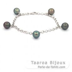 Bracelet en Argent et 5 Perles de Tahiti Semi-Baroques B 8.7  9 mm
