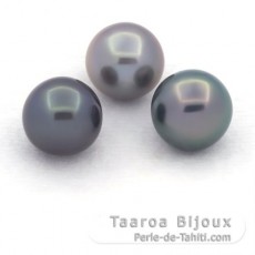 Lot de 3 Perles de Tahiti Semi-Rondes C de 9.3  9.5 mm