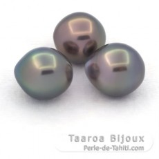 Lot de 3 Perles de Tahiti Semi-Baroques C de 11  11.3 mm