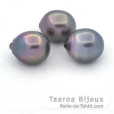 Lot de 3 Perles de Tahiti Semi-Baroques B/C de 11  11.4 mm