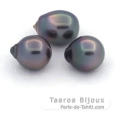 Lot de 3 Perles de Tahiti Semi-Baroques B de 11  11.3 mm
