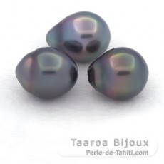 Lot de 3 Perles de Tahiti Semi-Baroques B de 10.7  10.9 mm
