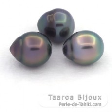 Lot de 3 Perles de Tahiti Semi-Baroques B/C de 10.5  10.9 mm
