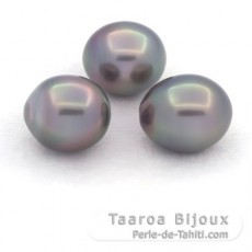 Lot de 3 Perles de Tahiti Semi-Baroques B de 10.6  10.9 mm