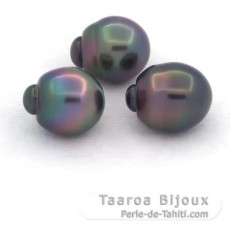 Lot de 3 Perles de Tahiti Semi-Baroques B de 10.6  10.8 mm