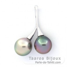 Pendentif en Argent et 2 Perles de Tahiti Semi-Baroques B 9.5 mm