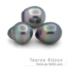 Lot de 3 Perles de Tahiti Semi-Baroques B de 11.1  11.3 mm