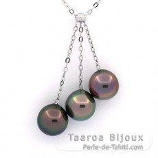 Collier en Argent et 3 Perles de Tahiti Semi-Baroques B de 9.1  9.4 mm