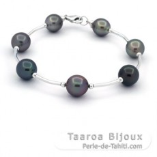 Bracelet en Argent et 7 Perles de Tahiti Semi-Baroques C de 8.9  9.4 mm