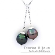 Collier en Argent et 2 Perles de Tahiti Cercles B/C de 10.6  10.8 mm