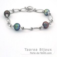 Bracelet en Argent et 4 Perles de Tahiti Semi-Baroques B de 8.6  8.8 mm