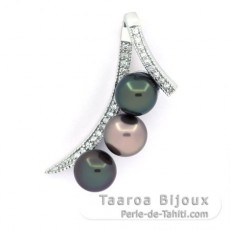 Pendentif en Argent et 3 Perles de Tahiti Rondes C de 8  8.2 mm