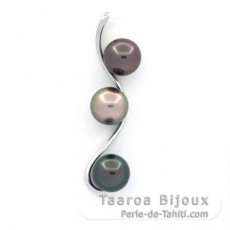 Pendentif en Argent et 3 Perles de Tahiti Rondes B/C & C 8.2 mm