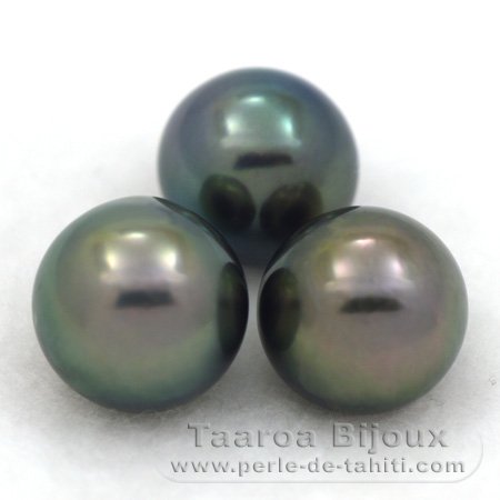 Lot de 3 Perles de Tahiti Semi-Rondes C de 9.4  9.7 mm