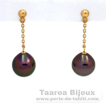 Boucles d\'oreilles en Or 18K et 2 Perles de Tahiti Semi-Baroques A 9.1 mm