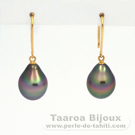 Boucles d\'oreilles en Or 18K et 2 Perles de Tahiti Semi-Baroques B 9.1 mm