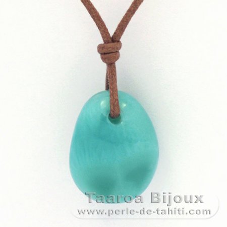 Collier en Coton cir et 1 Larimar - 19.5 x 15.5 x 9 mm - 4.3 gr