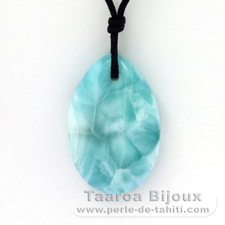 Collier en Nylon et 2 Larimar - 35 x 22.5 x 8.5 mm - 11.67 gr et 1.03 gr