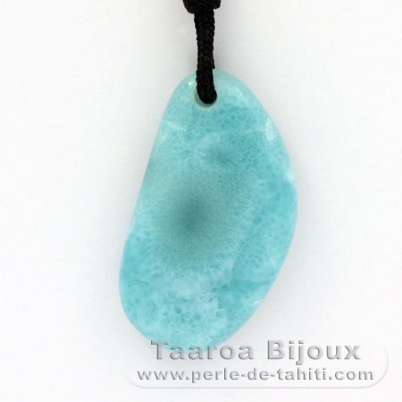 Collier en Coton cir et 1 Larimar - 29 x 17 x 5.6 mm - 5.33 gr