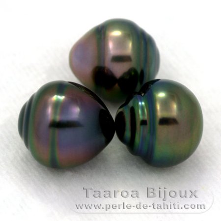 Lot de 3 Perles de Tahiti Cercles B de 9.7  9.9 mm