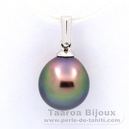 Pendentif en Or blanc 18K et 1 Perle de Tahiti Semi-Baroque B+ 9.6 mm